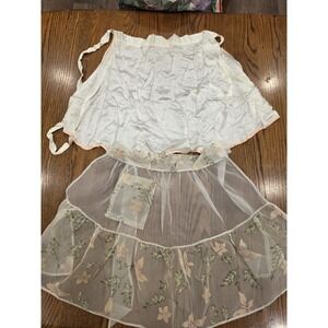 Set Of 2 Vintage Hostess Half Apron Floral Organza Sheer Tie Waist Cottagecore